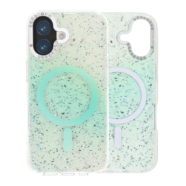 Glitter Diamant Magnetisk Cover - iPhone 17 Grøn