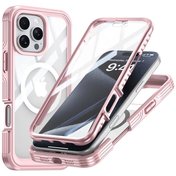 iPhone 16 Pro Max -kotelo näytönsuojalla - Pinkki