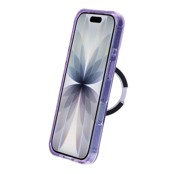 Glitrende MagSafe-cover til iPhone 17 med roterende stativ - Lyslilla