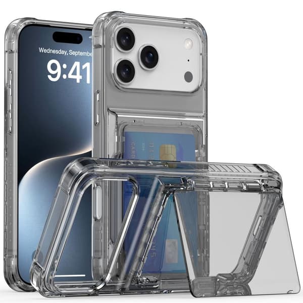 iPhone 18 Pro/17 Pro Cover med kortplads - Gennemsigtig/Sort