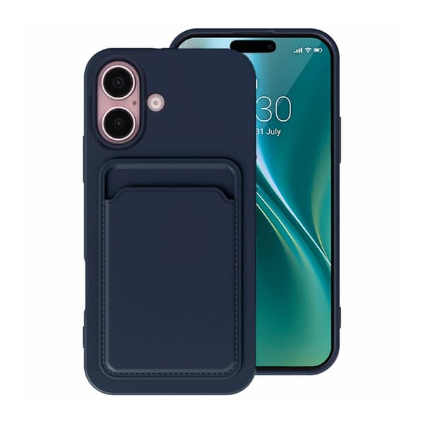 iPhone 16 Plus Silikone Mobilcover med Kortholder - Blå