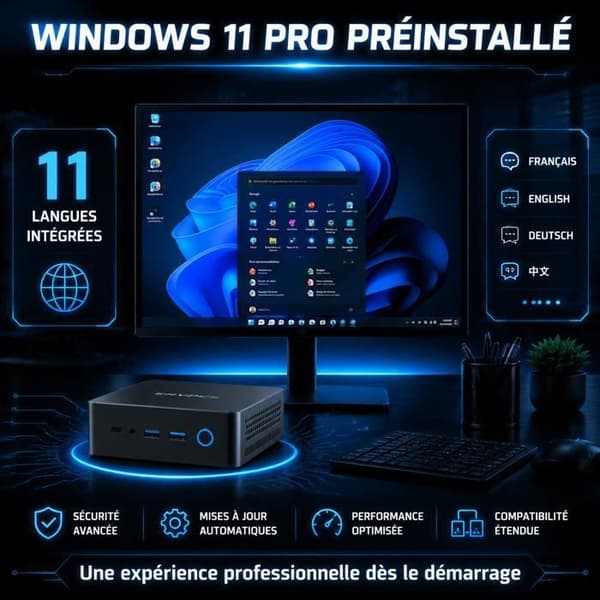 Mini PC - ERVPES - E1 -PRO-Intel Celeron N4505 - 8 Go DDR4 - SSD NVMe 256 Go - edullinen minipc