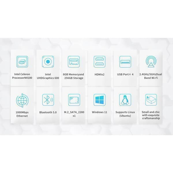 Mini PC BMAX B2 Pro Intel N4000 - 8 GB RAM + 256 GB SSD - Windows 11 - WiFi 5 - Bluetooth 5.0
