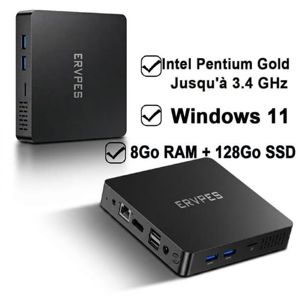 Mini PC - ERVPES - B20E - Intel G6500Y - 8Gt RAM + 128 Gt SSD - Windows 11 Pro