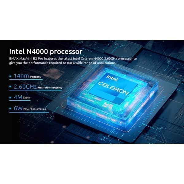 Mini PC BMAX B2 Pro Intel N4000 - 8 GB RAM + 256 GB SSD - Windows 11 - WiFi 5 - Bluetooth 5.0
