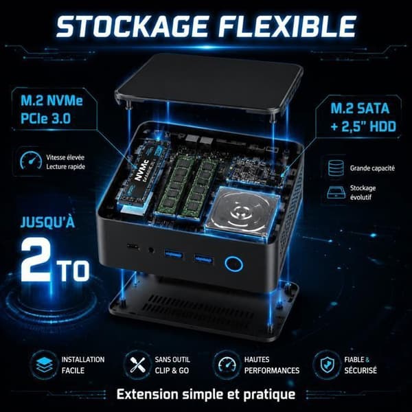 Mini PC - ERVPES - E1 -PRO-Intel Celeron N4505 - 8 Go DDR4 - SSD NVMe 256 Go - edullinen minipc
