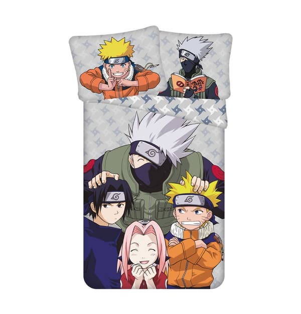 Naruto grå påslakanset 140×200 cm, 70×90 cm