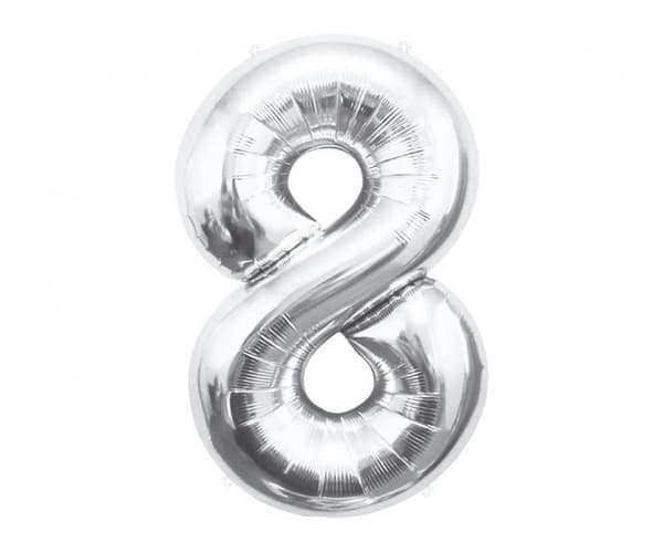 Number Silver, Silver Nummer 8 Folieballong 85 cm