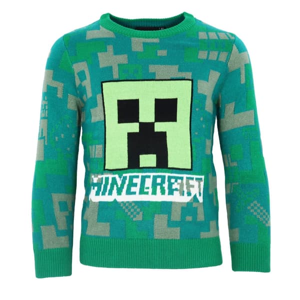 Minecraft grön barnstickad tröja