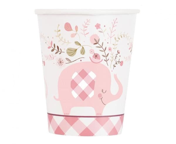 Elephant Floral rosa pappersmugg 8-pack 266 ml