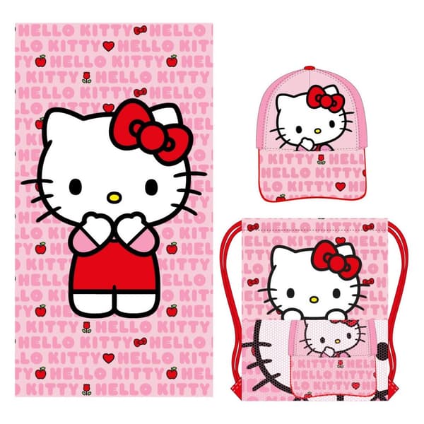 Hello Kitty handduk, gymväska och keps set