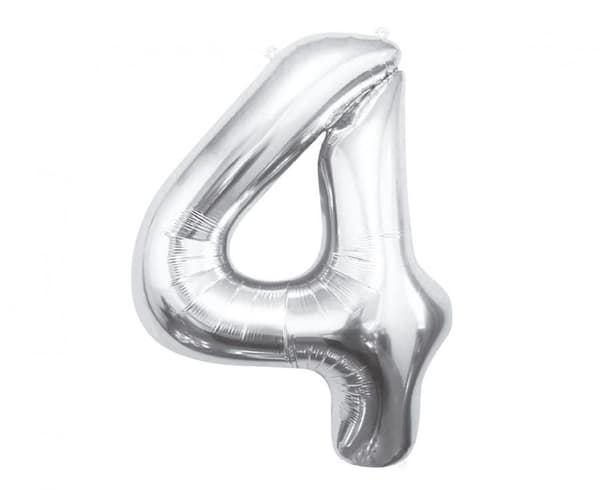 Number Silver, silver ballong siffra 4, 85 cm
