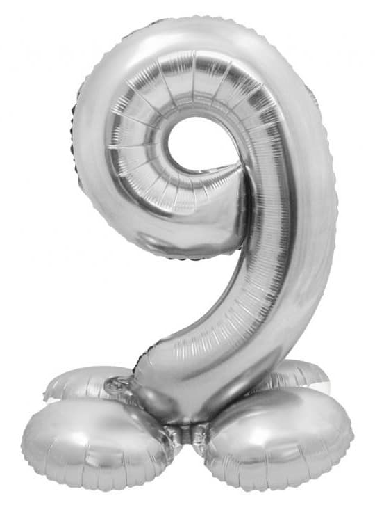 Sifferballong silver nummer 9 med bas 72 cm