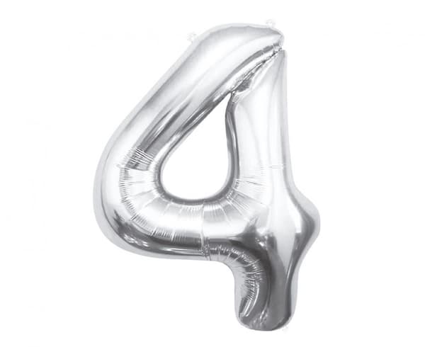 Number Silver, silver foil balloon number 4, 85 cm