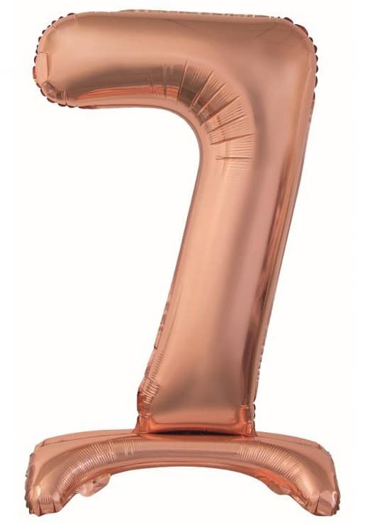 Siffran 7 folieballong i roséguld med bas 74 cm