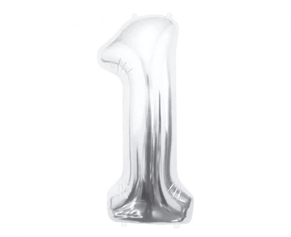 Number Silver, nummer 1 folieballong 85 cm