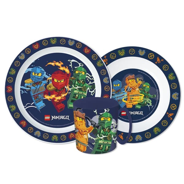 Lego Elemental Ninjago Dinnerware Set, Plastic Microwave Set with Mug 390 ml