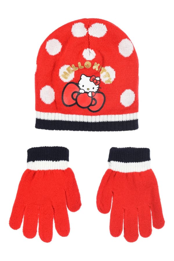 Hello Kitty Söta prickar röd barnmössa och vantar set 54 cm