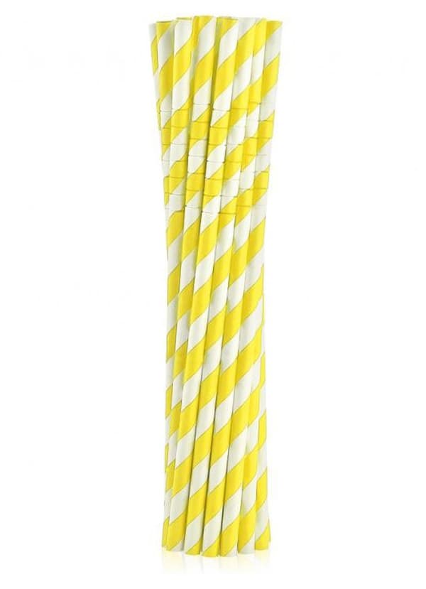 Colour gula flexibla papperssugrör med ränder 12-pack
