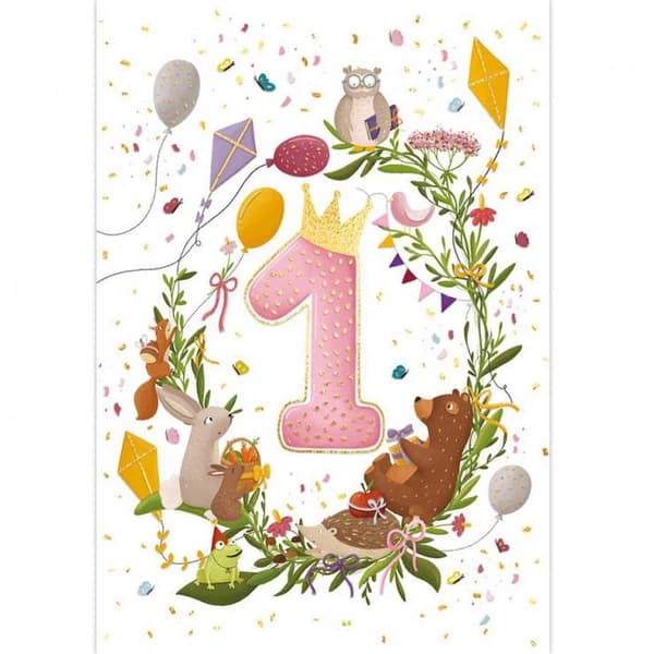 First Birthday Card in Pink with Envelope