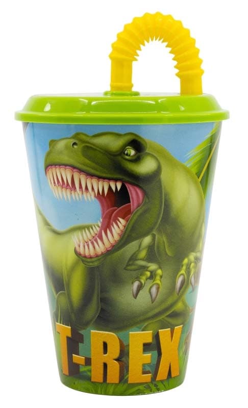 Dinosaur T-Rex plastic cup with straw, 430 ml