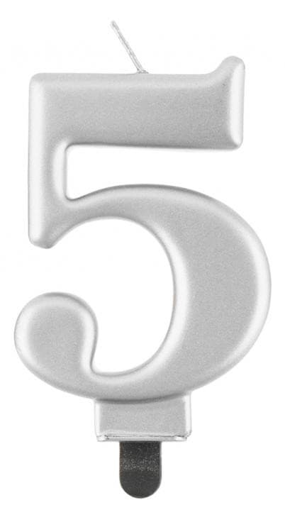 Silver Number 5 Tealight, Cake Candle