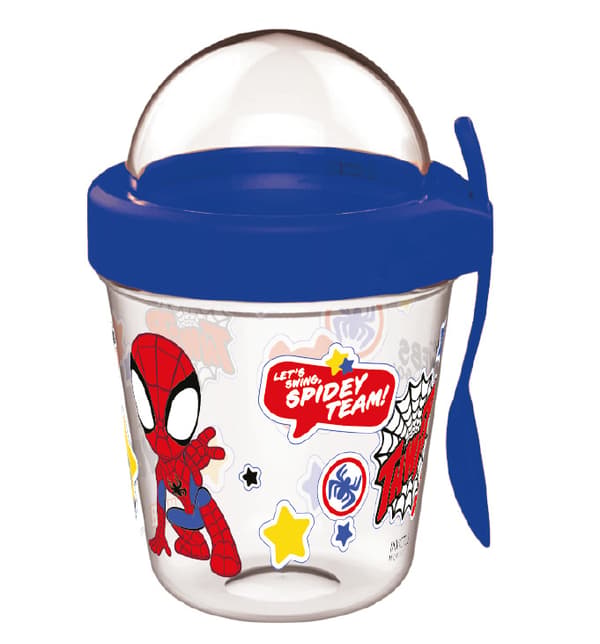 Spindelmannen Spidey mugg med snacksbehållare, lock och sked 350 ml