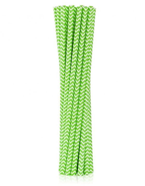 Färgade papperssugrör i limegrönt och chevronmönster, 12-pack