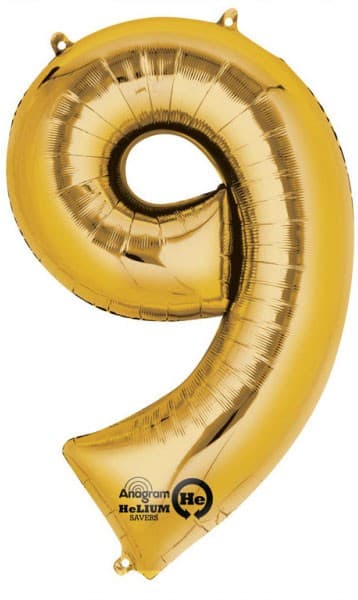 Guld Giant Nummer 9 Folieballong 86x55 cm