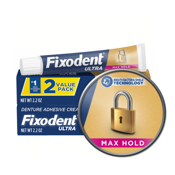 Max Hold Fixodent – extra starkt lim för tandproteser, 2-pack