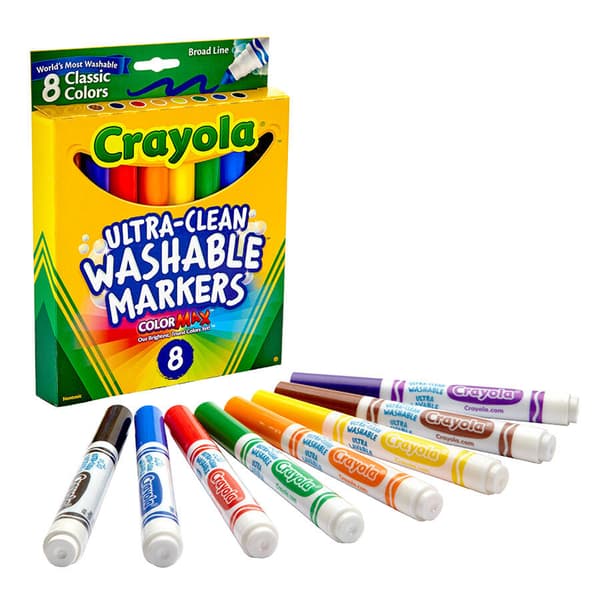 Vaskbare tuschpenne med bred spids til børn – Crayola, 8 farver