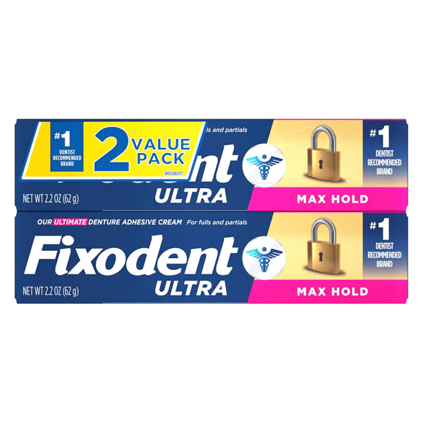 Meget stærk lim til fastgørelse af tandproteser – Max Hold Fixodent, 2-pak