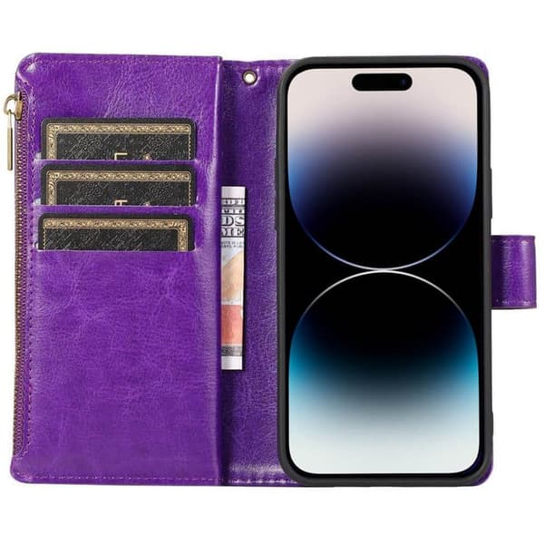DoubleFlip Zipper 9-kort til Apple iPhone 14 Pro Max - Lilla