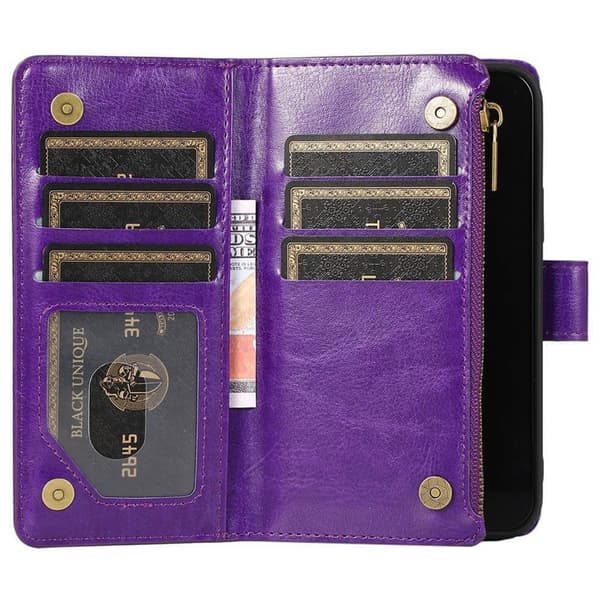 Dubbelflip Zipper 9-kort till Apple iPhone 14 Plus - Lila