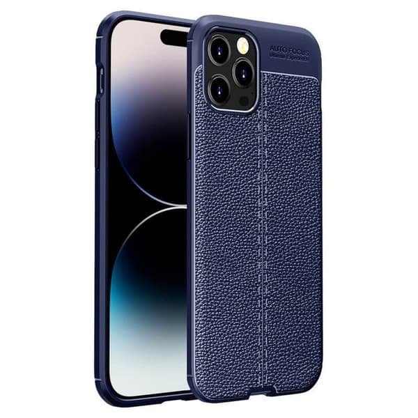 Lærmønstret TPU-deksel til Apple iPhone 14 Pro Max - Blå