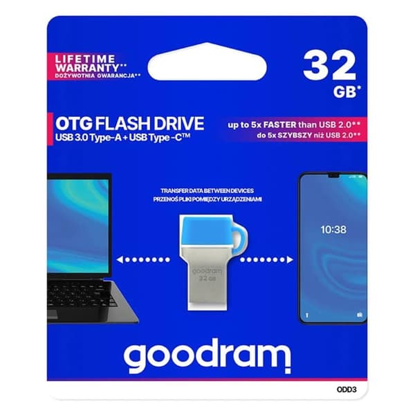 GOODRAM 32GB ODD3 PenDrive USB 3.0 + Type C OTG - Blå