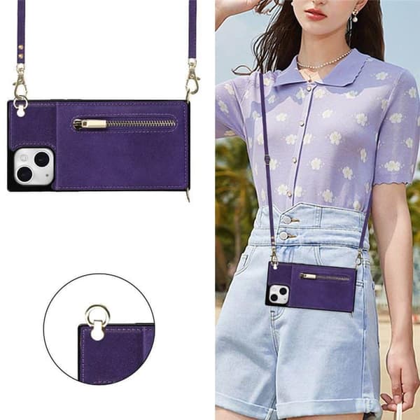 Zipper necklace case till Apple iPhone 13 Mini - Lila