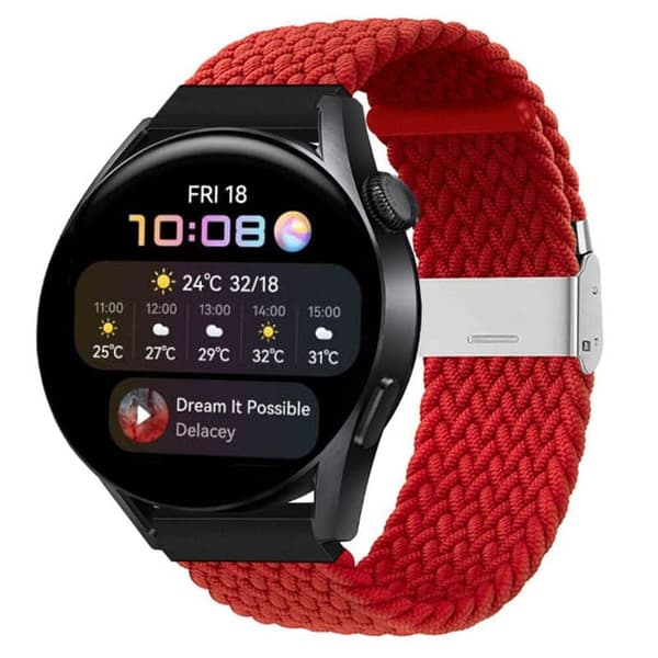 Flettet Elastisk urrem til Huawei Watch 3 (46mm) - MÃ¸rkerÃ¸d