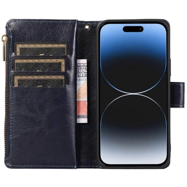 DoubleFlip Zipper 9-kort til Apple iPhone 15 - Blå