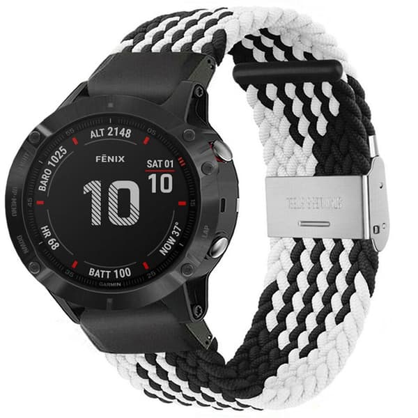 Flettet Urrem til Garmin Fenix 6 - Blackwhite
