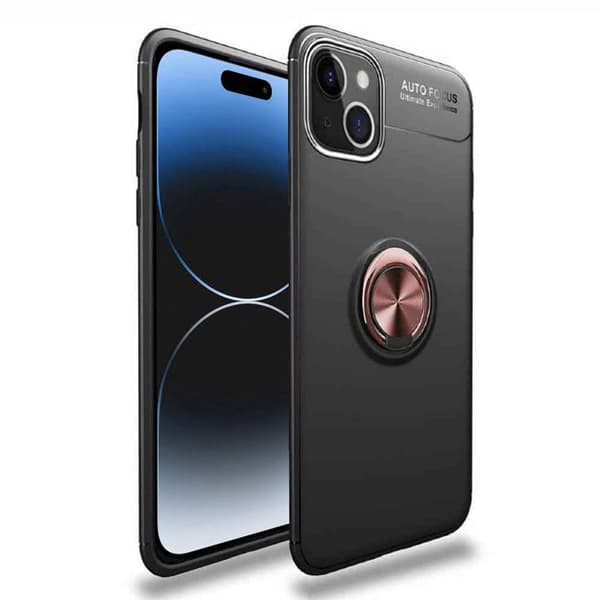 Slim Ring deksel til Apple iPhone 15 Plus - Svart/rose