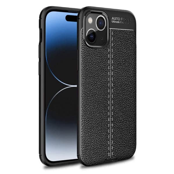 Lædermønstret TPU cover til Apple iPhone 15 - Sort