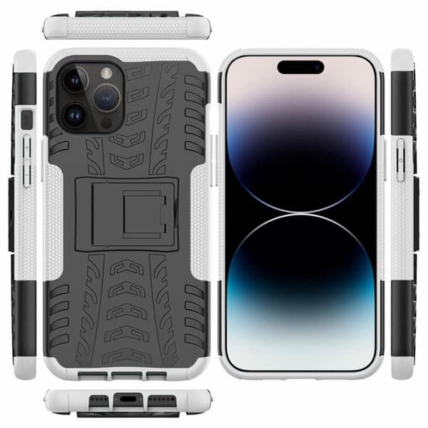 Støtsikker deksel med stativ til Apple iPhone 14 Pro Max - Hvit