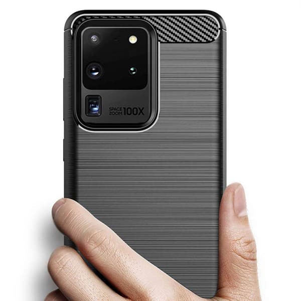 Børstet silikondeksel til Samsung Galaxy S20 Ultra - Sort