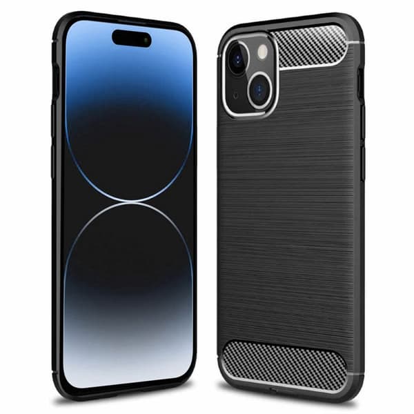 Børstet silikone cover til Apple iPhone 15 Plus - Sort