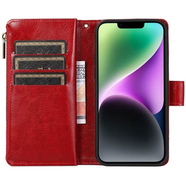 DoubleFlip Zipper 9-kort til Apple iPhone 14 - Rød