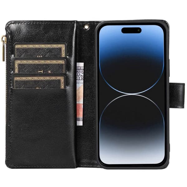 DoubleFlip Zipper 9-kort til Apple iPhone 15 Pro Max - Sort