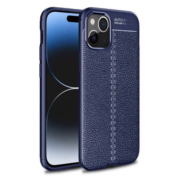 Lædermønstret TPU cover til Apple iPhone 15 - Blå