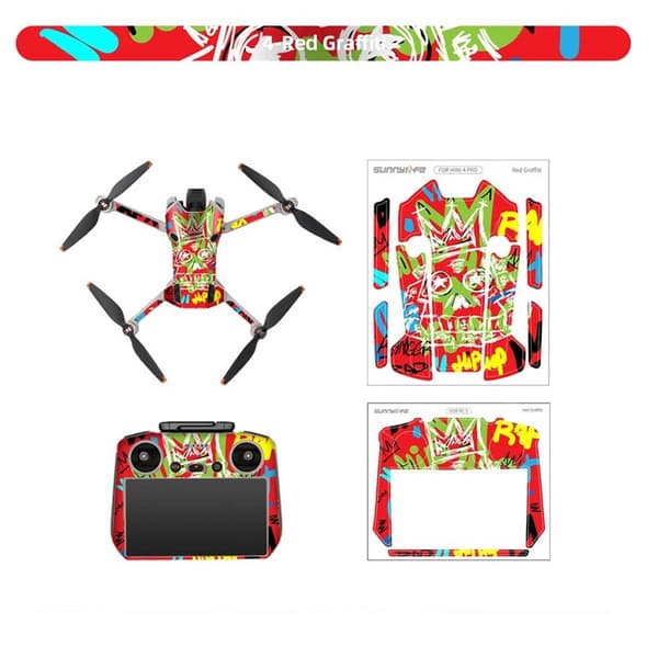 Sunnylife Sticker kit til DJI Mini 4 Pro og til DJI RC 2 - Red