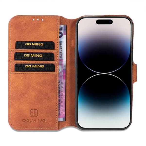 DG-Ming Wallet cover 3-kort til Apple iPhone 14 Pro Max - Brun